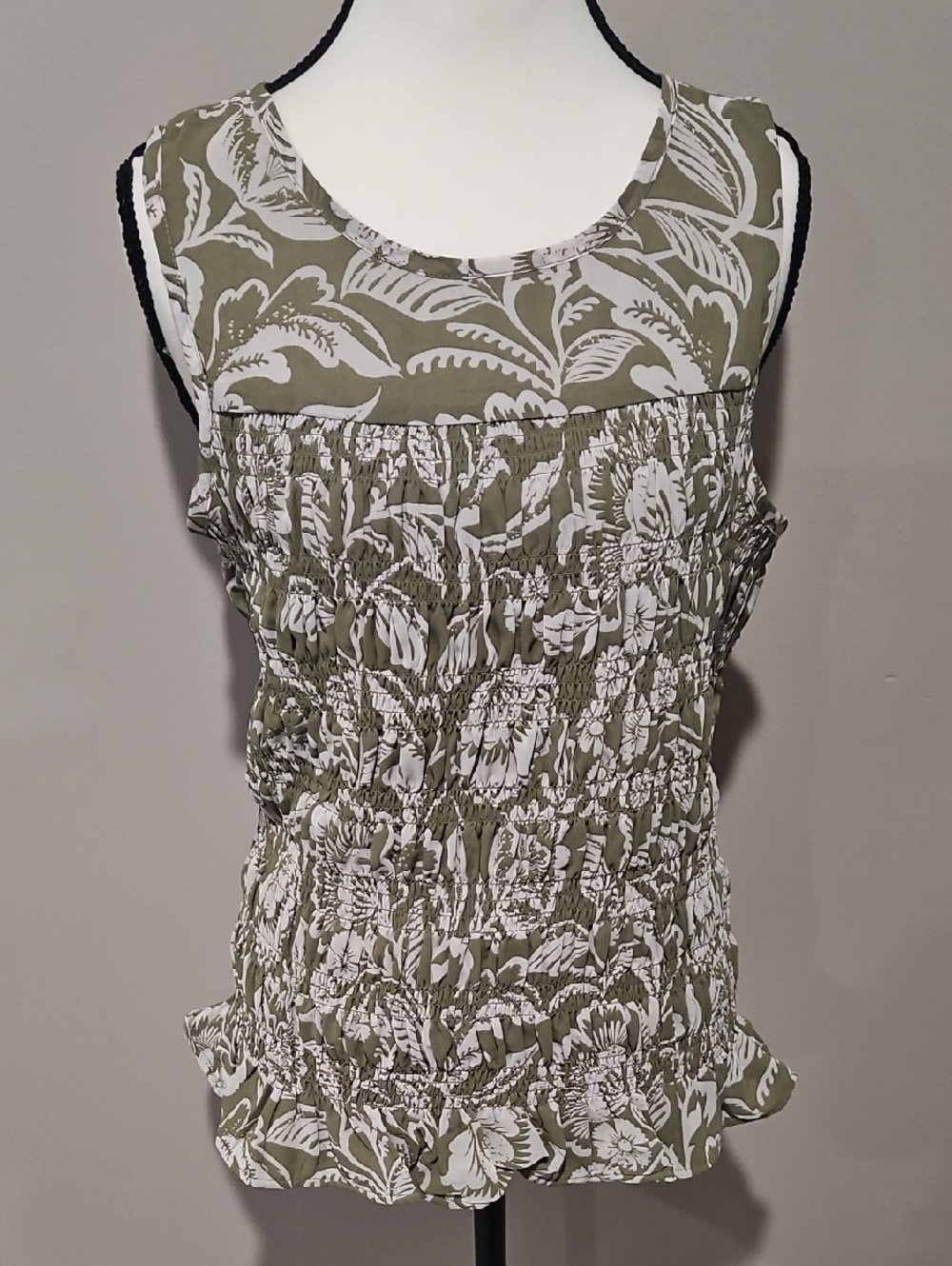 Maurices Sage Green and White Floral Smocked Tank